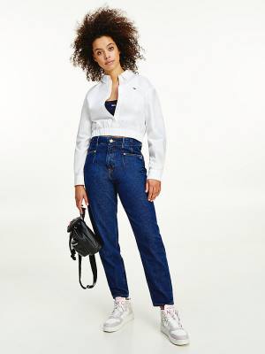 White Tommy Hilfiger Super Cropped Organic Cotton Boyfriend Women's Shirts | TH397CYS