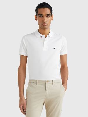 White Tommy Hilfiger TH Flex Bubble Weave Slim Men's Polo Shirts | TH792GJL