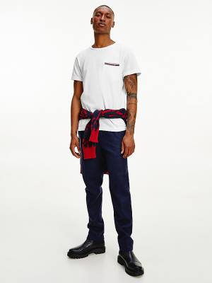 White Tommy Hilfiger TH Flex Signature Detailing Men's T Shirts | TH508TUW