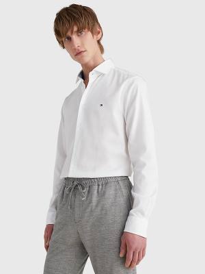 White Tommy Hilfiger TH Flex Slim Fit Dobby Men's Shirts | TH578HNT