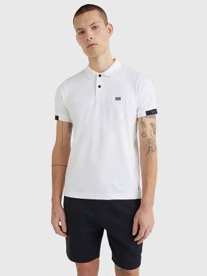 White Tommy Hilfiger TH Flex Tech Essentials Slim Men's Polo Shirts | TH482FLP