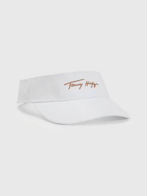 White Tommy Hilfiger TH Modern Iconic Signature Visor Women's Hats | TH809CMJ