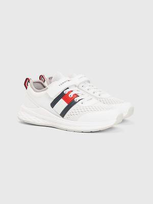 White Tommy Hilfiger Textured Flag Mesh Panel Boys' Sneakers | TH304ANL