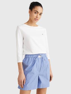 White Tommy Hilfiger Three-Quarter Sleeve Slim Fit Women's T Shirts | TH290KIW