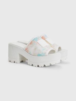 White Tommy Hilfiger Tie-Dye Block Heel Mules Women's Sandals | TH237NEY