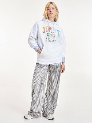 White Tommy Hilfiger Tie-Dye Logo Oversized Women's Hoodie | TH453RDB