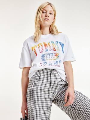 White Tommy Hilfiger Tie-Dye Logo Oversized Women's T Shirts | TH541LDE