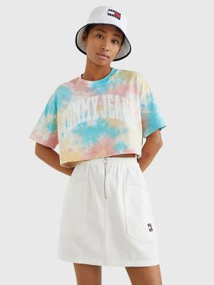 White Tommy Hilfiger Tie-Dye Oversized Cropped Women's T Shirts | TH486LWN