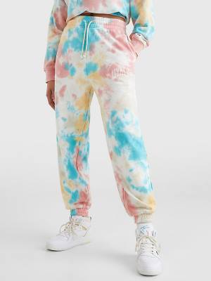 White Tommy Hilfiger Tie-Dye Relaxed Fit Joggers Women's Pants | TH086OQE