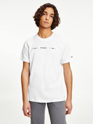 White Tommy Hilfiger Tiny Linear Logo Men's T Shirts | TH384QPV