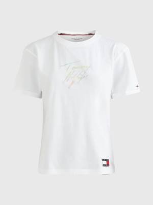 White Tommy Hilfiger Tommy 85 Pastel Logo Women's T Shirts | TH867VBG