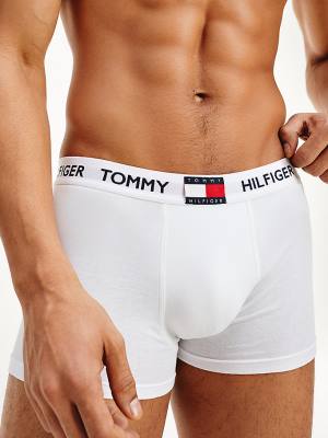 White Tommy Hilfiger Tommy 85 Stretch Cotton Logo Trunks Men's Underwear | TH039IAU