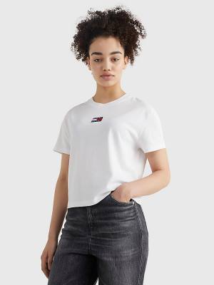 White Tommy Hilfiger Tommy Badge Crew Neck Women's T Shirts | TH231ZJW