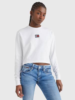 White Tommy Hilfiger Tommy Badge Long Sleeve Women's T Shirts | TH298CEF