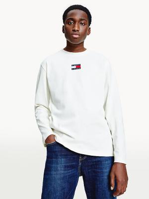 White Tommy Hilfiger Tommy Badge Long Sleeve Men's T Shirts | TH826SUI