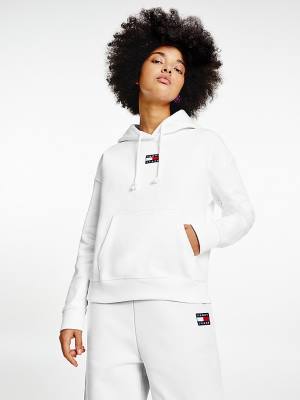 White Tommy Hilfiger Tommy Badge Women's Hoodie | TH840LWE