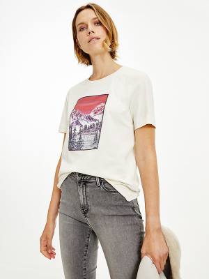 White Tommy Hilfiger Tommy Icons Landscape Logo Women's T Shirts | TH873EGT