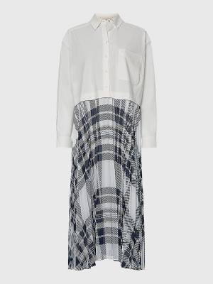 White Tommy Hilfiger Tommy Icons Oversized Pleated Shirt Women's Dress | TH631FDV