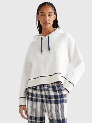 White Tommy Hilfiger Tommy Icons Relaxed Fit Women's Hoodie | TH023HQF