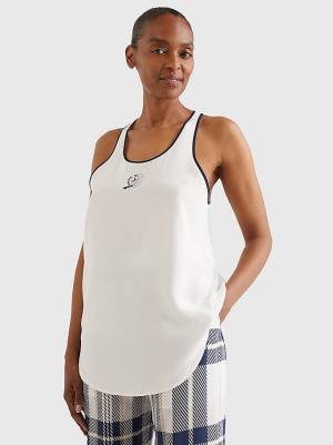 White Tommy Hilfiger Tommy Icons Silk Racerback Tank Top Women's Shirts | TH791YPT