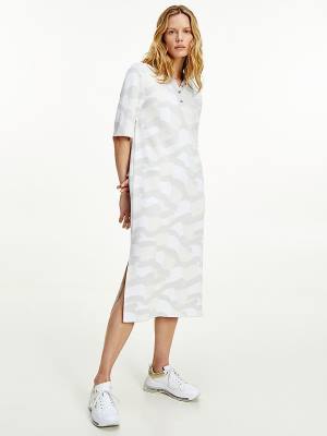 White Tommy Hilfiger Tommy Icons Viscose Polo Midi Women's Dress | TH673CMF