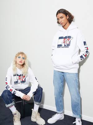 White Tommy Hilfiger Tommy Jeans X MTV Men's Hoodie | TH140JPE