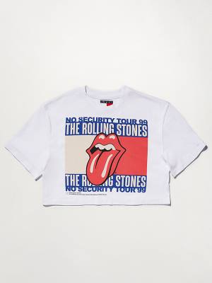 White Tommy Hilfiger Tommy Revisited Rolling Stones Cropped Women's T Shirts | TH580DSC