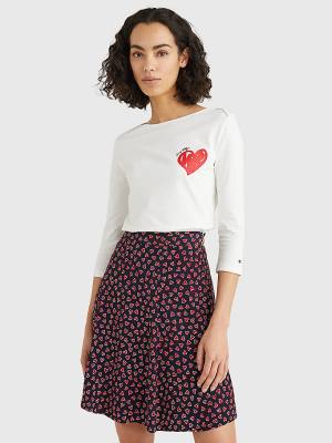 White Tommy Hilfiger Valentines Heart Print Boat Neck Women's T Shirts | TH231TSZ