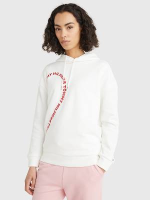 White Tommy Hilfiger Valentines Heart Print Relaxed Fit Women's Hoodie | TH892NPW