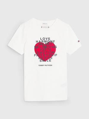 White Tommy Hilfiger Valentines Heart Text Print Boys' T Shirts | TH527EYX