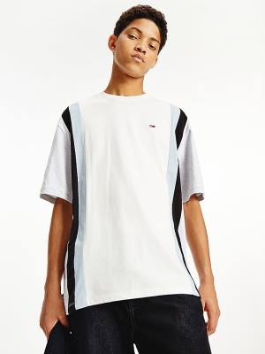 White Tommy Hilfiger Vertical Stripe Cut & Sewn Men's T Shirts | TH037UCD