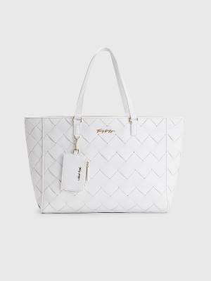 White Tommy Hilfiger Woven Tote Women's Bags | TH160PMH