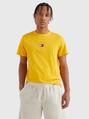 Yellow Tommy Hilfiger Circle Logo Men's T Shirts | TH431VIB