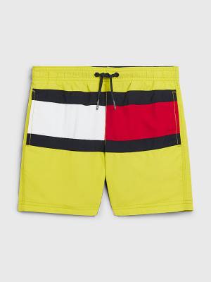 Yellow Tommy Hilfiger Colour-Blocked Mid Length Shorts Boys' Swimwear | TH268QDW