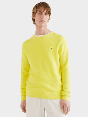 Yellow Tommy Hilfiger Crew Neck Jumper Men's Sweaters | TH916NZQ