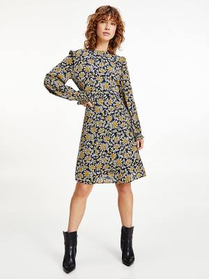 Yellow Tommy Hilfiger Floral Viscose Crepe Women's Dress | TH927HWX