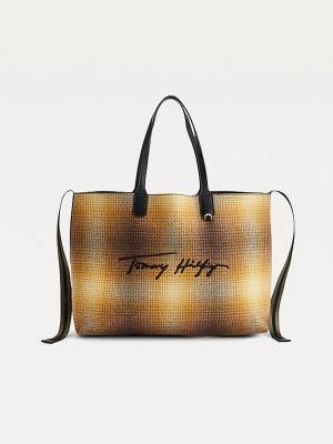 Yellow Tommy Hilfiger Iconic Shadow Check Tote Women's Bags | TH125JIO