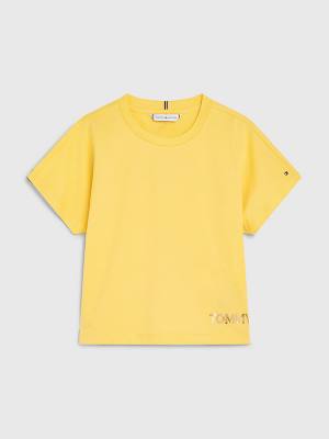 Yellow Tommy Hilfiger Metallic Logo Organic Cotton Girls' T Shirts | TH347GPU