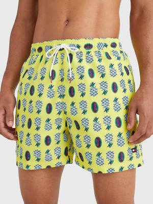 Yellow Tommy Hilfiger Print Drawstring Mid Length Shorts Men's Swimwear | TH804JLG