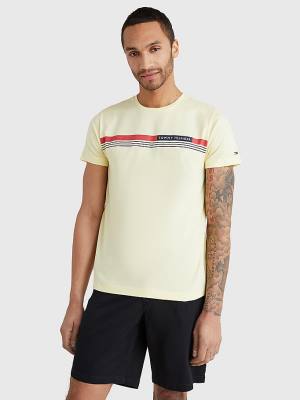 Yellow Tommy Hilfiger Signature Tape Men's T Shirts | TH819RWQ