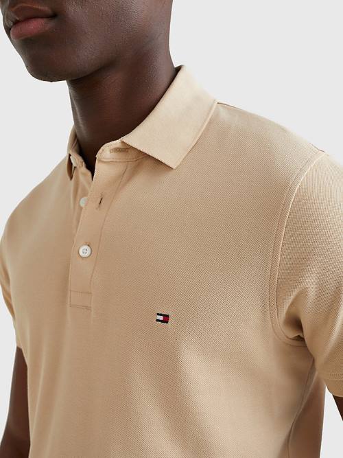 Beige Tommy Hilfiger 1985 Essential Slim Fit Men's Polo Shirts | TH075BRL