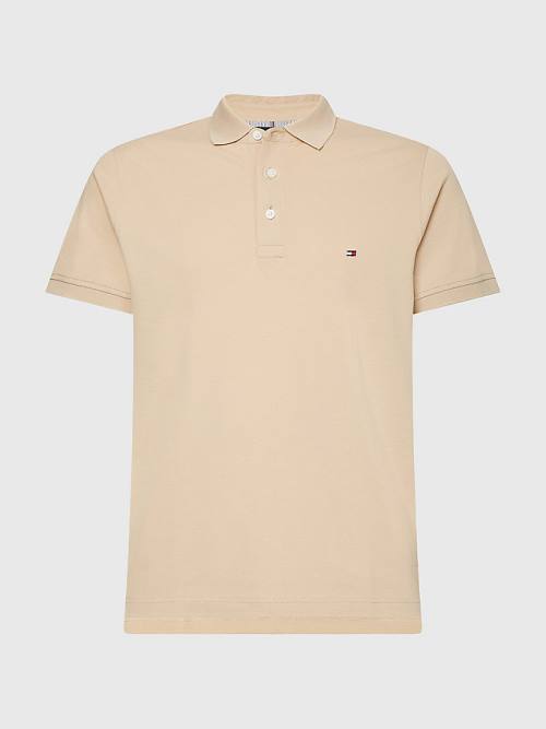 Beige Tommy Hilfiger 1985 Essential Slim Fit Men's Polo Shirts | TH075BRL