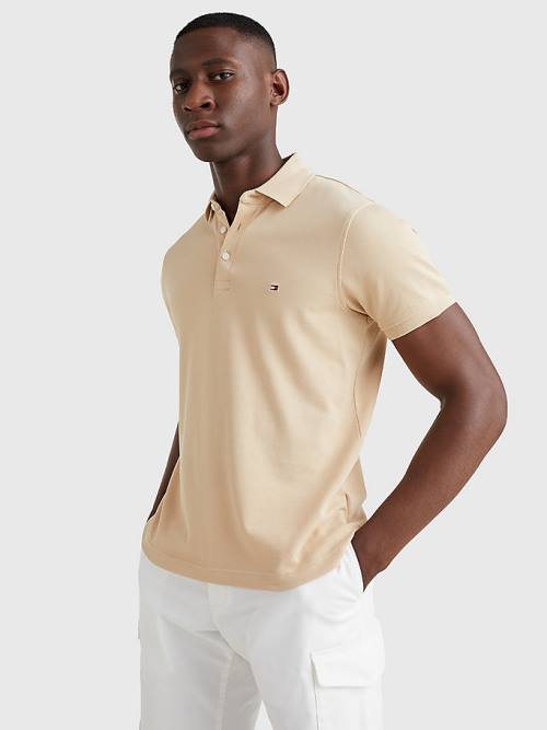 Beige Tommy Hilfiger 1985 Essential Slim Fit Men\'s Polo Shirts | TH075BRL