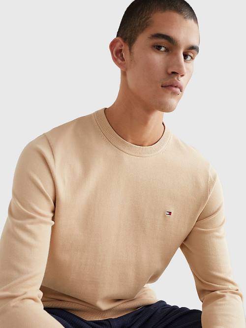 Beige Tommy Hilfiger 1985 Essential TH Flex Sweatshirt Men's Sweaters | TH912OIP