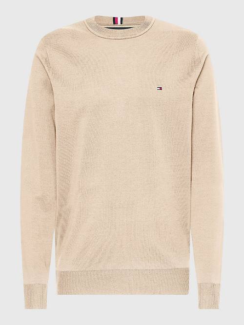 Beige Tommy Hilfiger 1985 Essential TH Flex Sweatshirt Men's Sweaters | TH912OIP