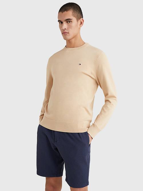 Beige Tommy Hilfiger 1985 Essential TH Flex Sweatshirt Men\'s Sweaters | TH912OIP