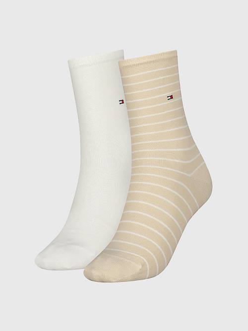 Beige Tommy Hilfiger 2-Pack Slim Stripe Women\'s Socks | TH941RYC