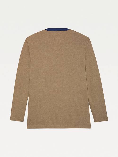 Beige Tommy Hilfiger Adaptive Henley Neck Jumper Men's Sweaters | TH291ZPO