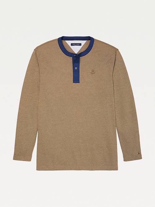 Beige Tommy Hilfiger Adaptive Henley Neck Jumper Men\'s Sweaters | TH291ZPO