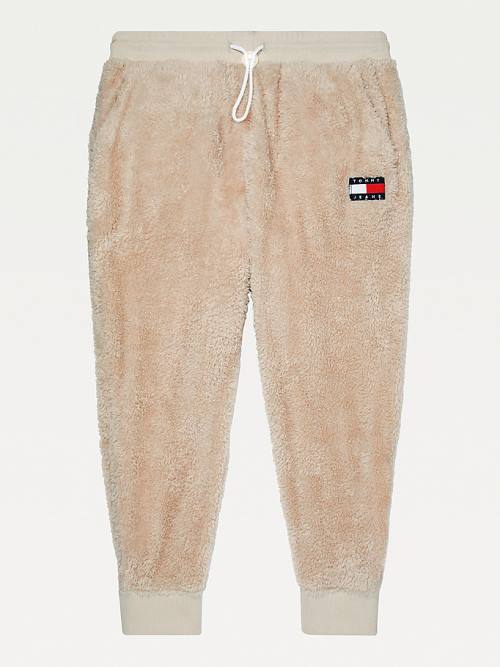 Beige Tommy Hilfiger Adaptive Tommy Badge Fleece Joggers Men's Pants | TH137AFX